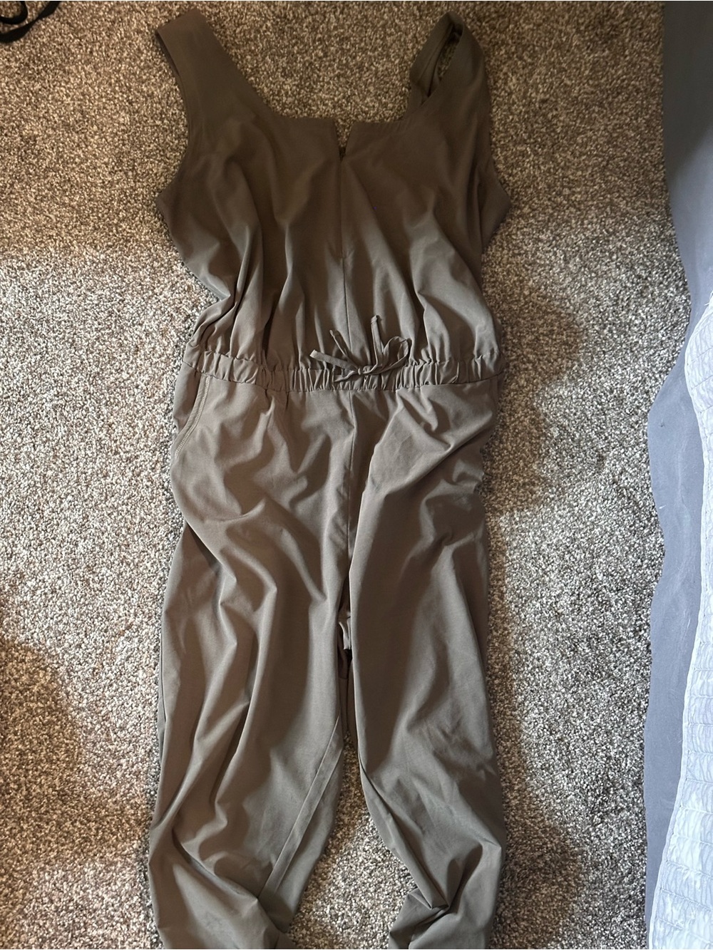 Prana Olive Green Sleeveless Drawstring Jumpsuit